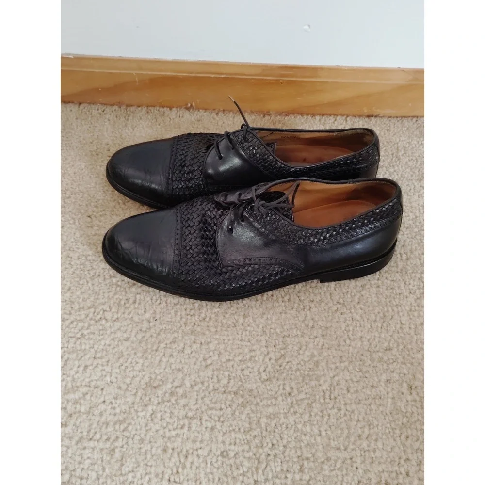 Mezlan Salinas Black Woven Crocodile Exotic Leather Cap Toe Dress Shoes Men 10 M